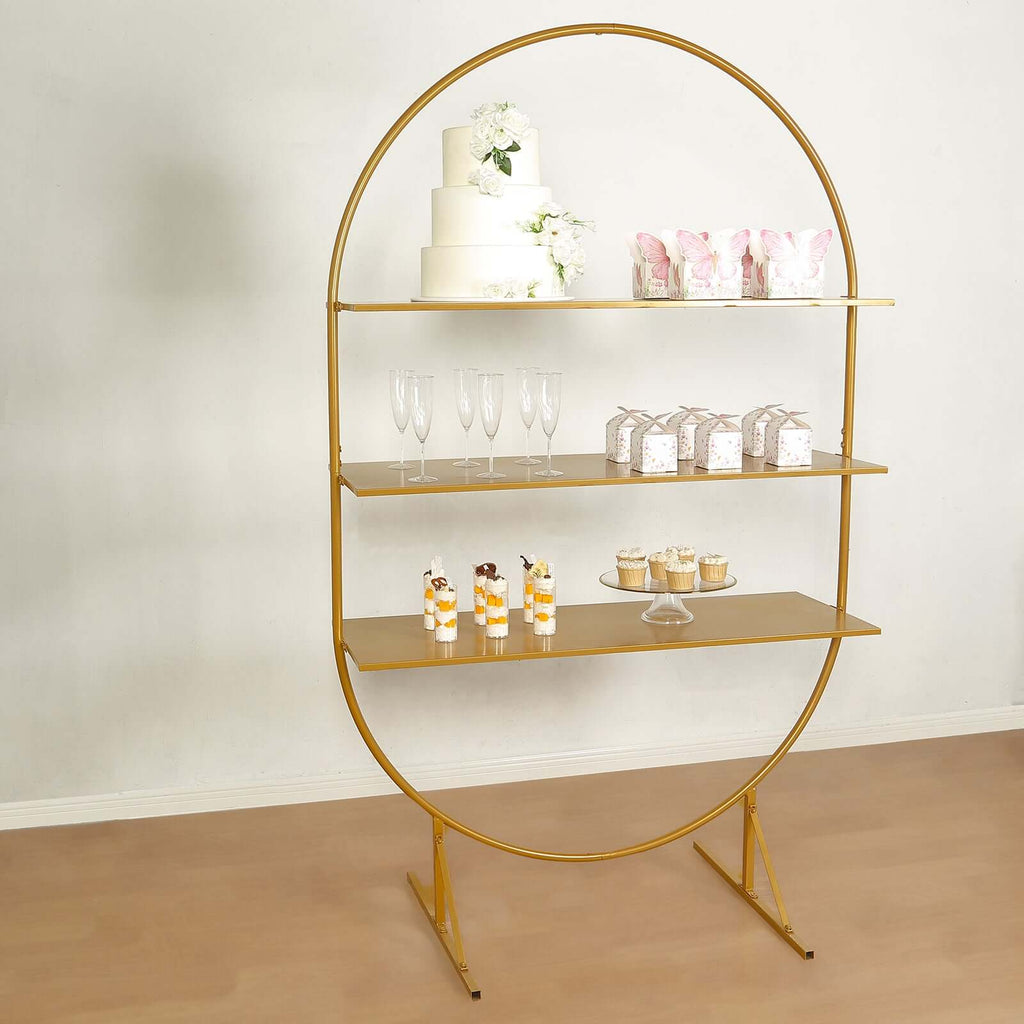 3 - Tier Metal Oval Cupcake Dessert Stand Gold for Luxurious Event and Party Settings 6.5ft - Bell Racket Store
