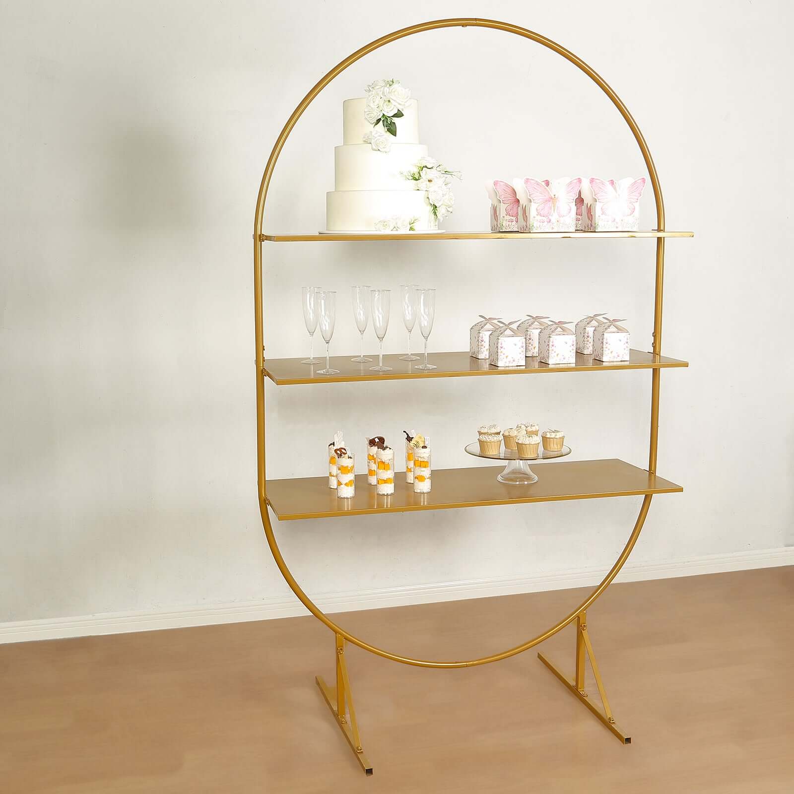 3 - Tier Metal Oval Cupcake Dessert Stand Gold for Luxurious Event and Party Settings 6.5ft - Bell Racket Store