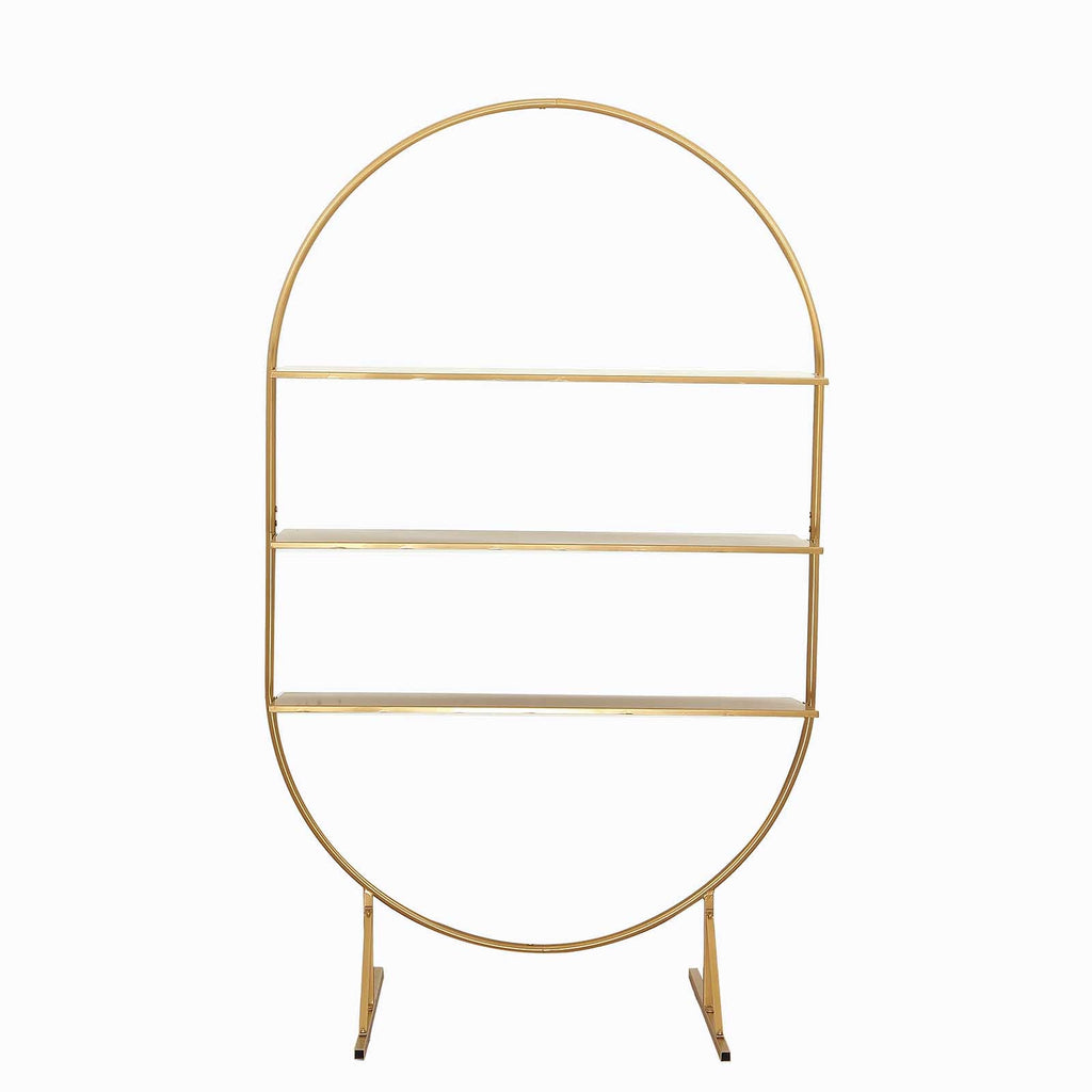 3 - Tier Metal Oval Cupcake Dessert Stand Gold for Luxurious Event and Party Settings 6.5ft - Bell Racket Store