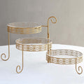 3 - Tier Metal Rotating Cupcake Stand with Clear Acrylic Round Plates Gold - Hollow Lace Design Dessert Display 28" - Bell Racket Store
