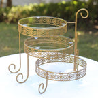 3 - Tier Metal Rotating Cupcake Stand with Clear Acrylic Round Plates Gold - Hollow Lace Design Dessert Display 28" - Bell Racket Store