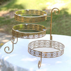 3 - Tier Metal Rotating Cupcake Stand with Clear Acrylic Round Plates Gold - Hollow Lace Design Dessert Display 28" - Bell Racket Store