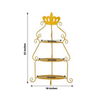 3 Tier Metal Round Cake Stand 32" Gold with Crown Top - Easy To Assemble Cupcake Holder Dessert Display Stand for Sophisticated Tea Parties Buffet Tables & Special Occasions - Bell Racket Store