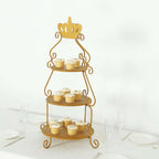 3 Tier Metal Round Cake Stand 32" Gold with Crown Top - Easy To Assemble Cupcake Holder Dessert Display Stand for Sophisticated Tea Parties Buffet Tables & Special Occasions - Bell Racket Store
