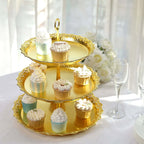 3 - Tier Plastic Round Cupcake Stand 15" Metallic Gold with Lace Scalloped Edges - Bell Racket Store