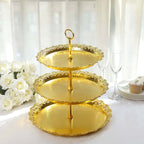 3 - Tier Plastic Round Cupcake Stand 15" Metallic Gold with Lace Scalloped Edges - Bell Racket Store