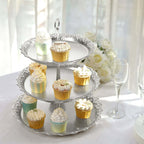 3 - Tier Plastic Round Cupcake Stand 15" Metallic Silver with Lace Scalloped Edges - Bell Racket Store