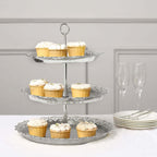 3 - Tier Plastic Round Cupcake Stand 15" Metallic Silver with Lace Scalloped Edges - Bell Racket Store