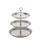 3 - Tier Plastic Round Cupcake Stand 15" Metallic Silver with Lace Scalloped Edges - Bell Racket Store