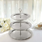 3 - Tier Plastic Round Cupcake Stand 15" Metallic Silver with Lace Scalloped Edges - Bell Racket Store