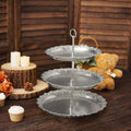 3 - Tier Plastic Round Cupcake Stand 15" Metallic Silver with Lace Scalloped Edges - Bell Racket Store