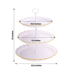 3 - Tier Plastic Round Cupcake Stand 15" White with Lace Gold Rim Scalloped Edges - Bell Racket Store