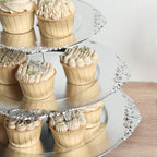 3 - Tier Plastic Round Cupcake Stand Metallic Silver with Baroque Rim & Top Handle 13" - Bell Racket Store