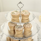 3 - Tier Plastic Round Cupcake Stand Metallic Silver with Baroque Rim & Top Handle 13" - Bell Racket Store