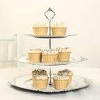 3 - Tier Plastic Round Cupcake Stand Whitewashed with Antique Gold Baroque Rim & Top Handle 13" - Bell Racket Store