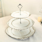 3 - Tier Plastic Round Cupcake Stand Whitewashed with Antique Gold Baroque Rim & Top Handle 13" - Bell Racket Store