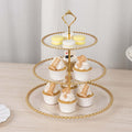3 - Tier Plastic Round Cupcake Tower Stand Clear - Versatile Dessert Display Tea Party Serving Platter with Gold Beaded Rim & Top Handle 14" - Bell Racket Store