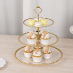 3 - Tier Plastic Round Cupcake Tower Stand Clear - Versatile Dessert Display Tea Party Serving Platter with Gold Beaded Rim & Top Handle 14" - Bell Racket Store