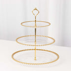 3 - Tier Plastic Round Cupcake Tower Stand Clear - Versatile Dessert Display Tea Party Serving Platter with Gold Beaded Rim & Top Handle 14" - Bell Racket Store