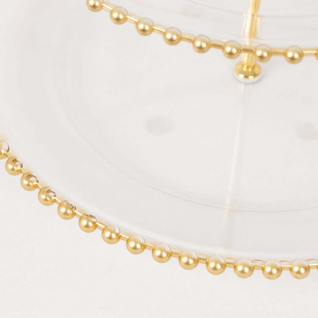 3 - Tier Plastic Round Cupcake Tower Stand Clear - Versatile Dessert Display Tea Party Serving Platter with Gold Beaded Rim & Top Handle 14" - Bell Racket Store