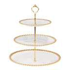 3 - Tier Plastic Round Cupcake Tower Stand Clear - Versatile Dessert Display Tea Party Serving Platter with Gold Beaded Rim & Top Handle 14" - Bell Racket Store