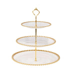 3 - Tier Plastic Round Cupcake Tower Stand Clear - Versatile Dessert Display Tea Party Serving Platter with Gold Beaded Rim & Top Handle 14" - Bell Racket Store