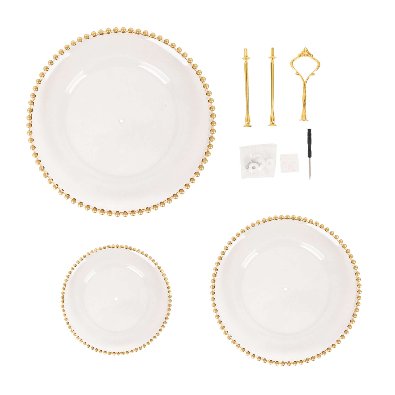 3 - Tier Plastic Round Cupcake Tower Stand Clear - Versatile Dessert Display Tea Party Serving Platter with Gold Beaded Rim & Top Handle 14" - Bell Racket Store