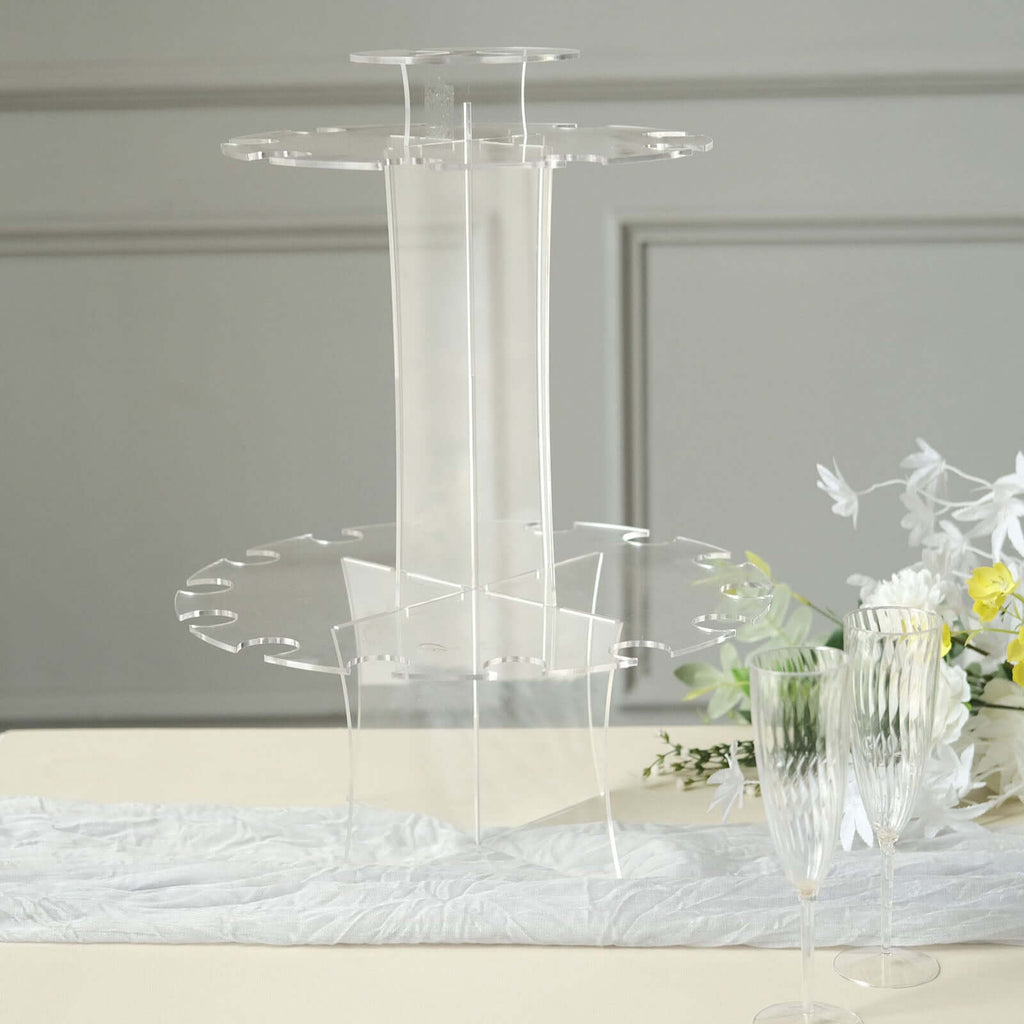 3 - Tier Round Champagne Glass Holder Tower Clear Acrylic + 1 Bottle for Professional & Home Use 21" - Bell Racket Store