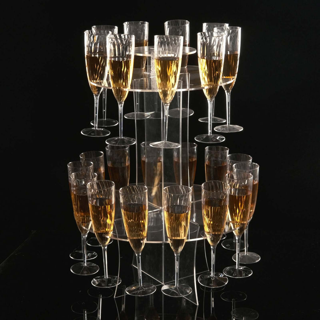 3 - Tier Round Champagne Glass Holder Tower Clear Acrylic + 1 Bottle for Professional & Home Use 21" - Bell Racket Store