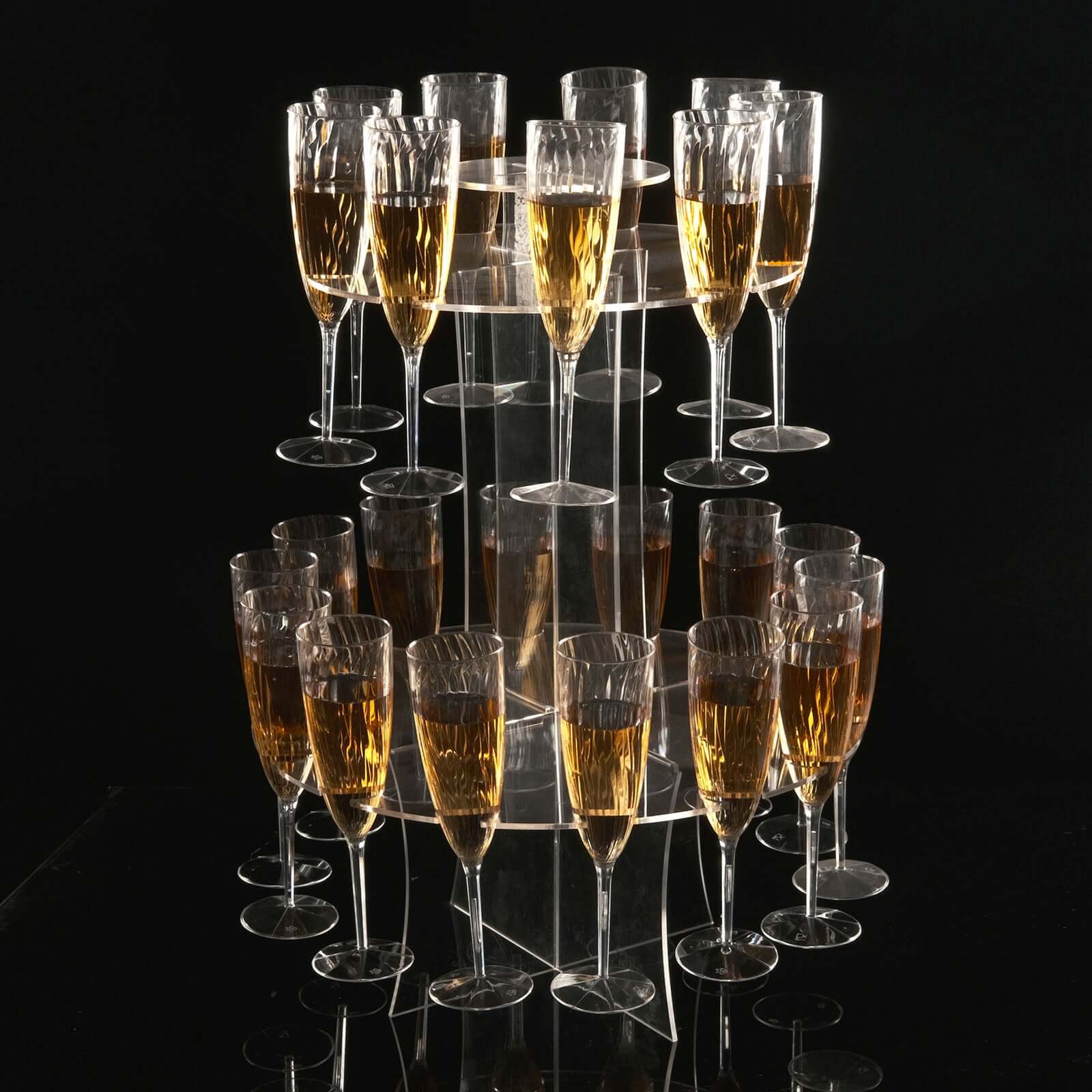3 - Tier Round Champagne Glass Holder Tower Clear Acrylic + 1 Bottle for Professional & Home Use 21" - Bell Racket Store