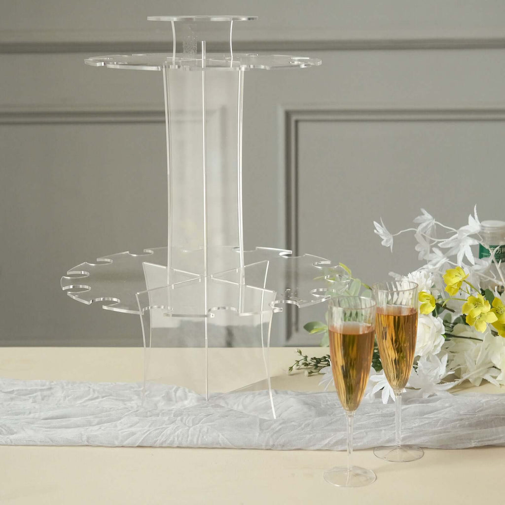 3 - Tier Round Champagne Glass Holder Tower Clear Acrylic + 1 Bottle for Professional & Home Use 21" - Bell Racket Store