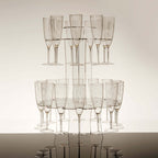 3 - Tier Round Champagne Glass Holder Tower Clear Acrylic + 1 Bottle for Professional & Home Use 21" - Bell Racket Store