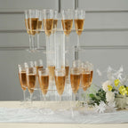 3 - Tier Round Champagne Glass Holder Tower Clear Acrylic + 1 Bottle for Professional & Home Use 21" - Bell Racket Store