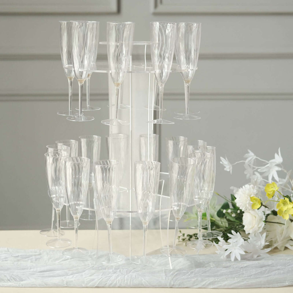 3 - Tier Round Champagne Glass Holder Tower Clear Acrylic + 1 Bottle for Professional & Home Use 21" - Bell Racket Store