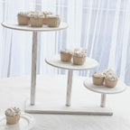 3 - Tier Wooden Cake Stand Whitewash with Round Beaded Rim Trays - Rustic Cupcake Tower Dessert Display 24"x16" - Bell Racket Store