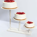 3 - Tier Wooden Cake Stand Whitewash with Round Beaded Rim Trays - Rustic Cupcake Tower Dessert Display 24"x16" - Bell Racket Store
