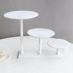 3 - Tier Wooden Cake Stand Whitewash with Round Beaded Rim Trays - Rustic Cupcake Tower Dessert Display 24"x16" - Bell Racket Store