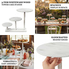 3 - Tier Wooden Cake Stand Whitewash with Round Beaded Rim Trays - Rustic Cupcake Tower Dessert Display 24"x16" - Bell Racket Store