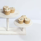 3 - Tier Wooden Cake Stand Whitewash with Round Beaded Rim Trays - Rustic Cupcake Tower Dessert Display 24"x16" - Bell Racket Store