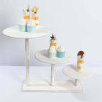 3 - Tier Wooden Cake Stand Whitewash with Round Beaded Rim Trays - Rustic Cupcake Tower Dessert Display 24"x16" - Bell Racket Store