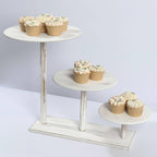 3 - Tier Wooden Cake Stand Whitewash with Round Beaded Rim Trays - Rustic Cupcake Tower Dessert Display 24"x16" - Bell Racket Store