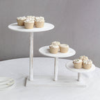 3 - Tier Wooden Cake Stand Whitewash with Round Beaded Rim Trays - Rustic Cupcake Tower Dessert Display 24"x16" - Bell Racket Store