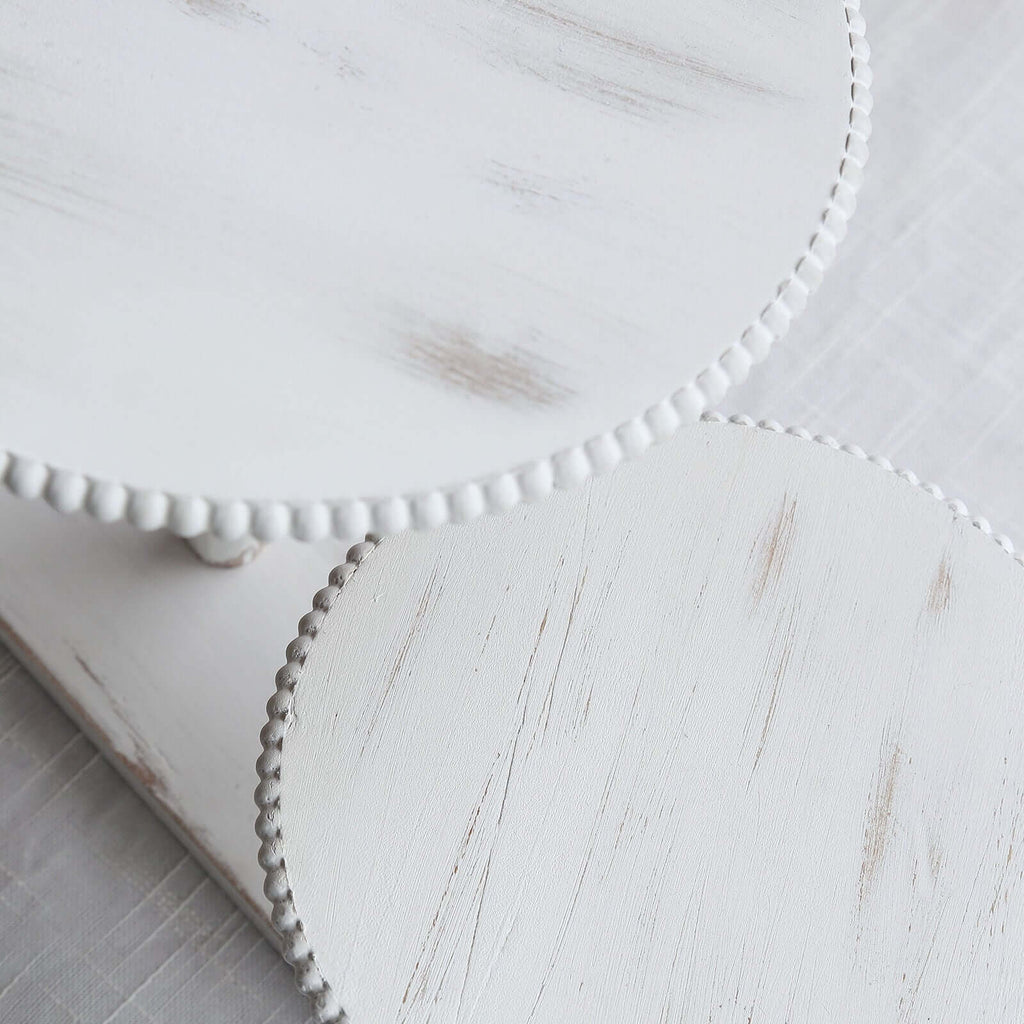 3 - Tier Wooden Cake Stand Whitewash with Round Beaded Rim Trays - Rustic Cupcake Tower Dessert Display 24"x16" - Bell Racket Store