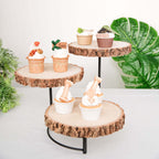 3 - Tier Wooden Cheese Board Stand Half Moon Wood Slice Design - Rustic Cupcake Centerpiece 12" Tall - Bell Racket Store
