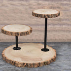 3-Tier Wooden Cheese Board Stand Natural Wood Slice Design - Rustic Cupcake Centerpiece with Assembly Tools 14"