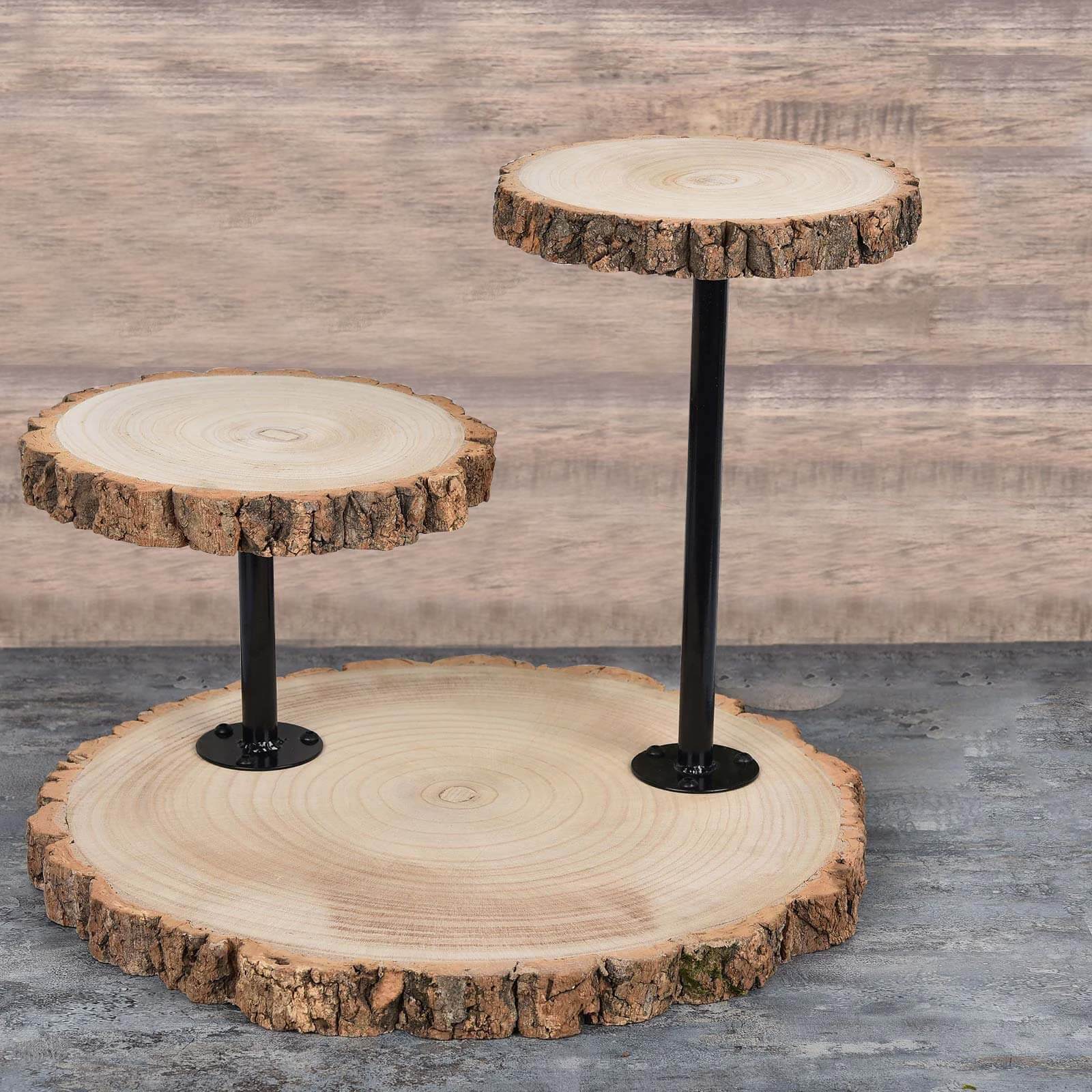 3-Tier Wooden Cheese Board Stand Natural Wood Slice Design - Rustic Cupcake Centerpiece with Assembly Tools 14"