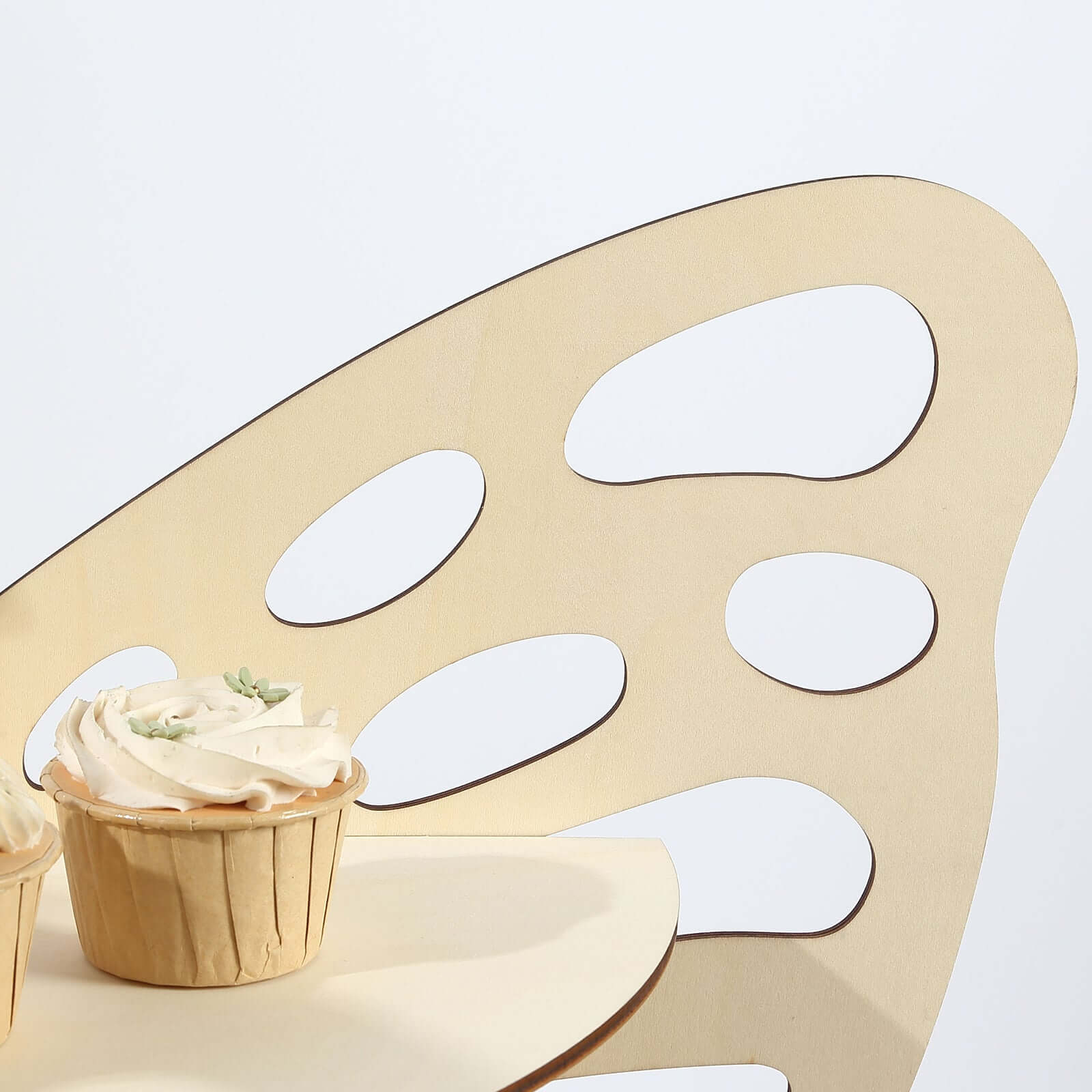 3 - Tier Wooden Cupcake Stand Butterfly Design Natural - Rustic Dessert Display Shelf Rack 24" - Bell Racket Store