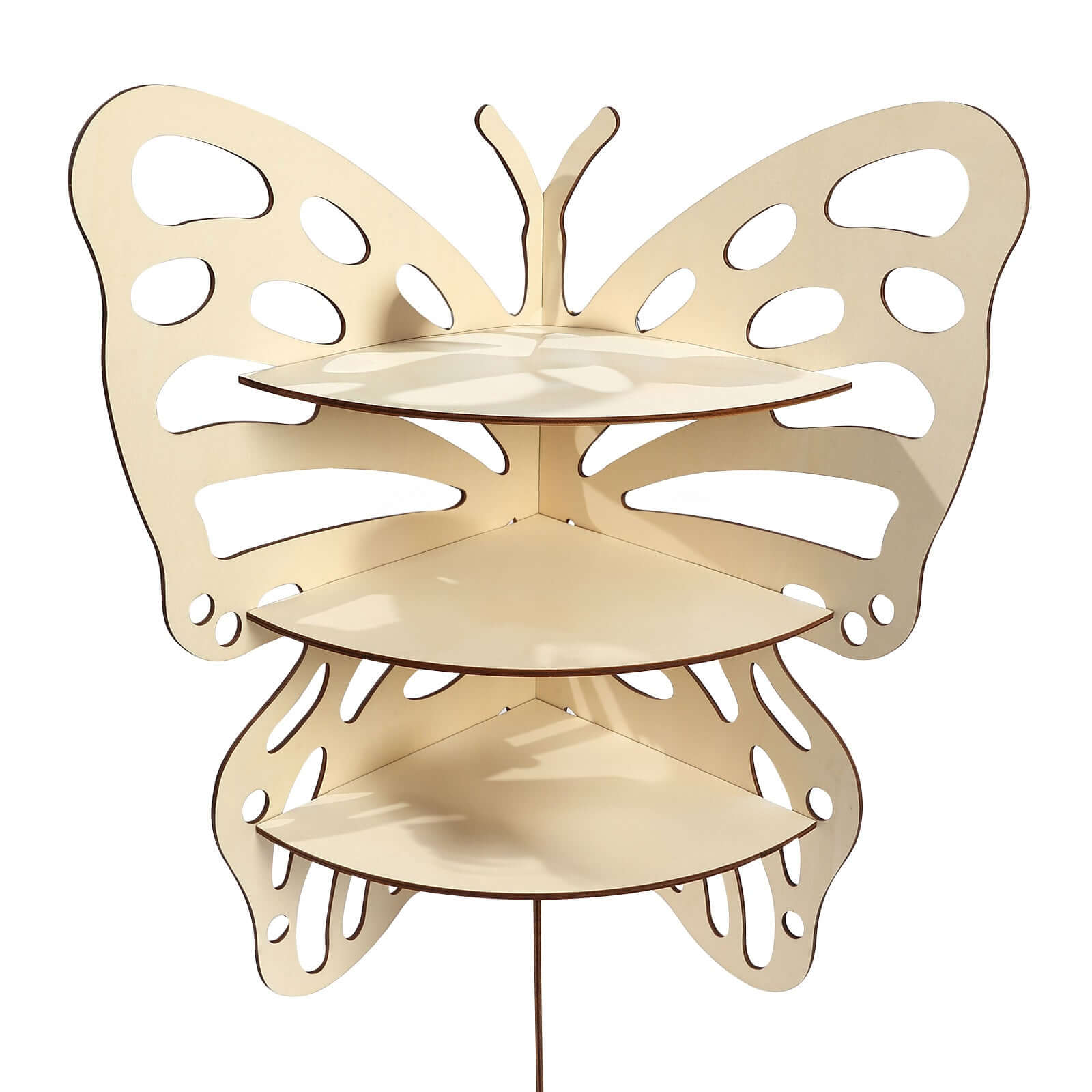 3 - Tier Wooden Cupcake Stand Butterfly Design Natural - Rustic Dessert Display Shelf Rack 24" - Bell Racket Store