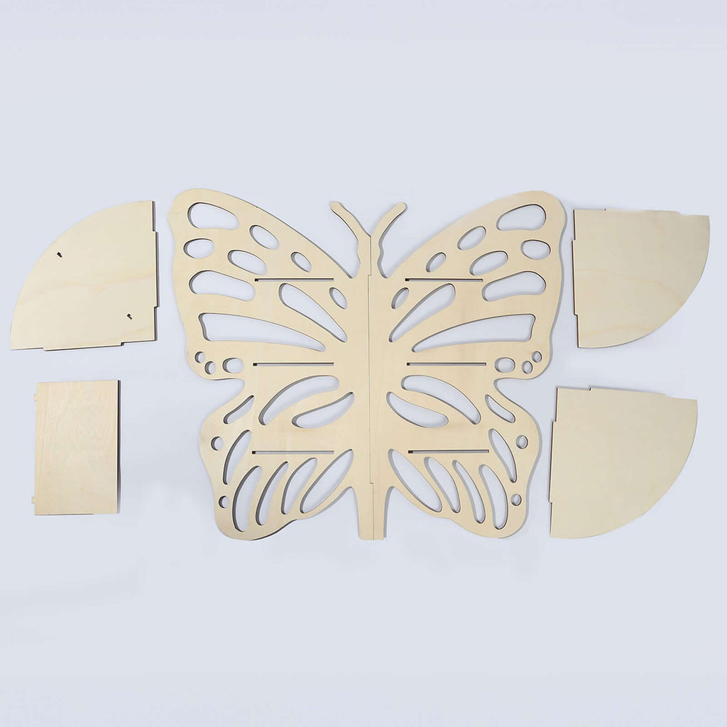 3 - Tier Wooden Cupcake Stand Butterfly Design Natural - Rustic Dessert Display Shelf Rack 24" - Bell Racket Store