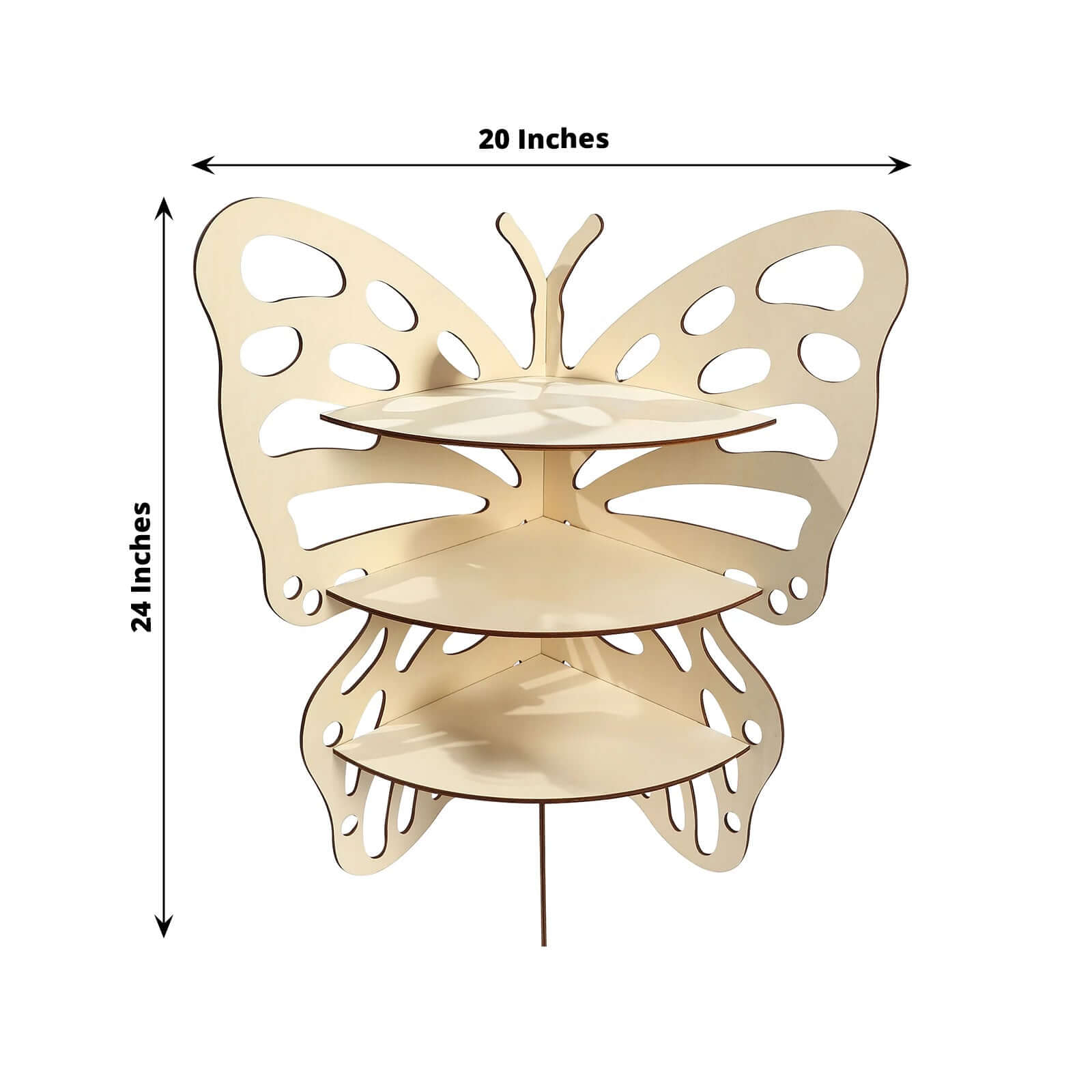 3 - Tier Wooden Cupcake Stand Butterfly Design Natural - Rustic Dessert Display Shelf Rack 24" - Bell Racket Store